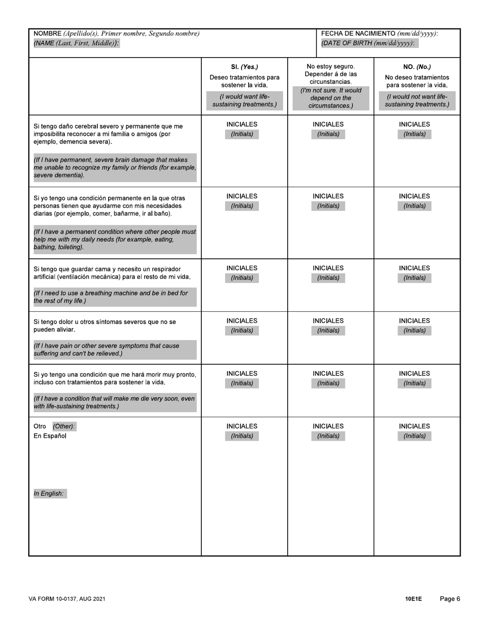 VA Form 10-0137 Download Fillable PDF Or Fill Online VA Advance ...