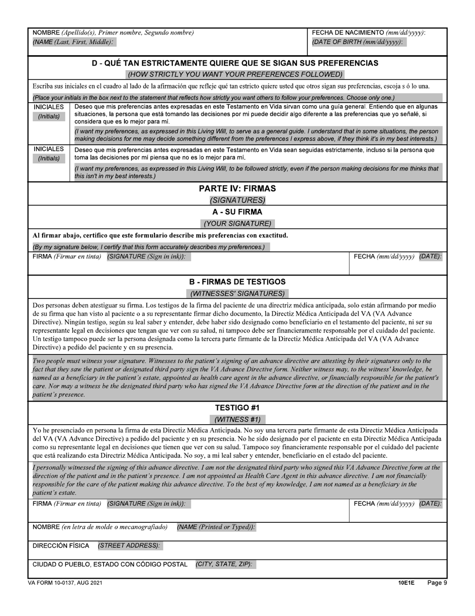 VA Form 10-0137 Download Fillable PDF Or Fill Online VA Advance ...