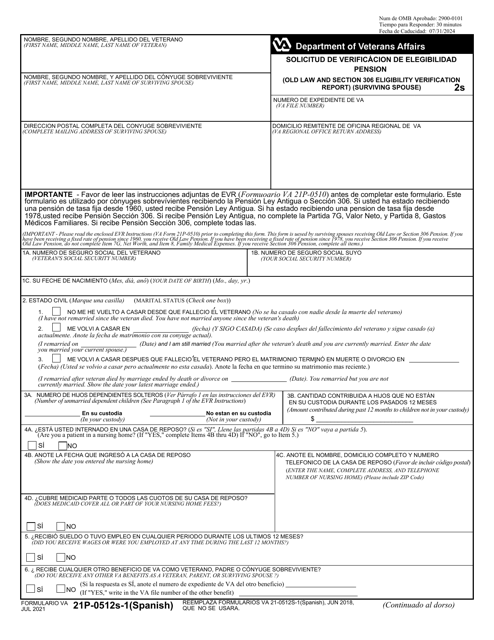 VA Form 21P-0512S-1 Old Law and Section 306 Eligibility Verification Report (Surviving Spouse) (English/Spanish)