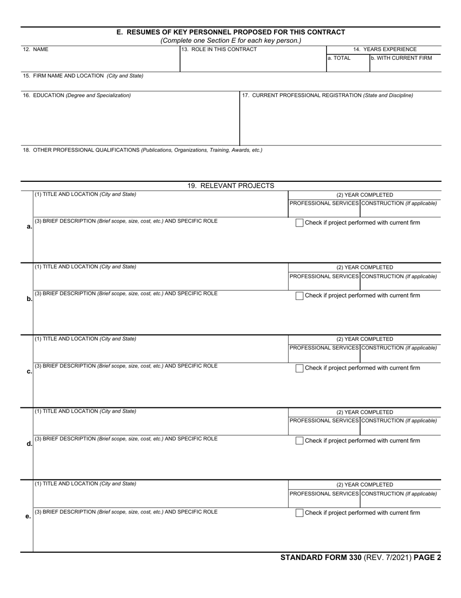 Form SF330 Fill Out, Sign Online and Download Fillable PDF