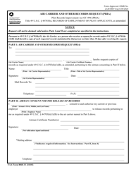 FAA Form 8060-11 Air Carrier and Other Records Request (Pria), Page 2