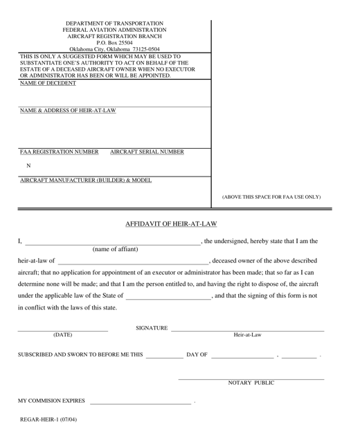Form REGAR-HEIR-1 Affidavit of Heir-At-Law