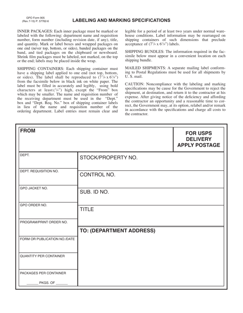 GPO Form 905  Printable Pdf