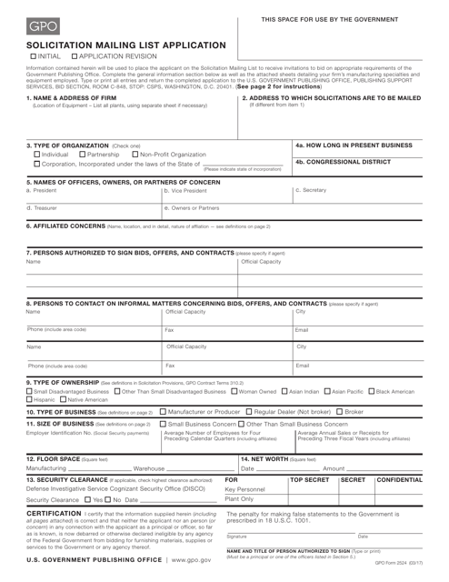 GPO Form 2524 Solicitation Mailing List Application