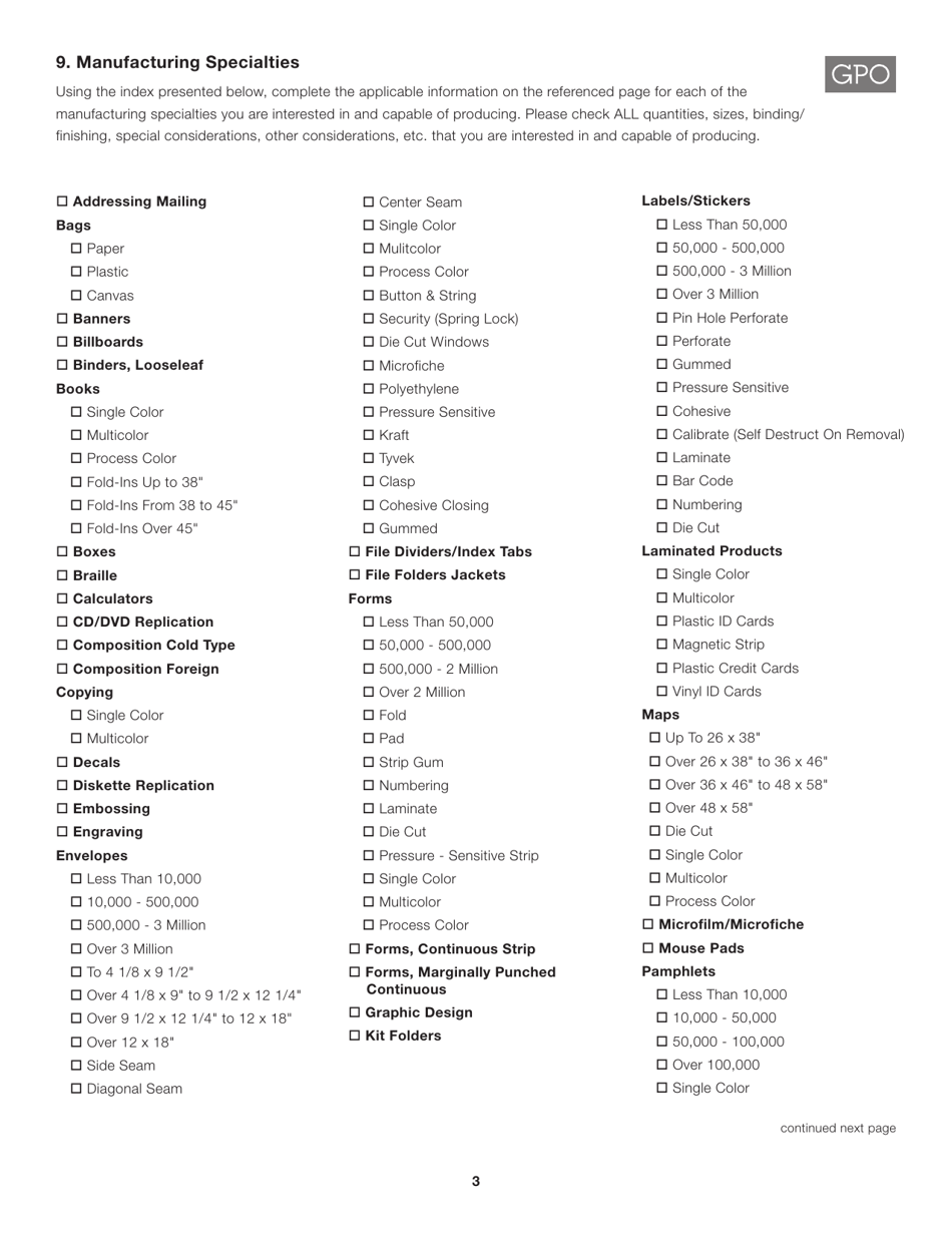 GPO Form 2524 Solicitation Mailing List Application, Page 3