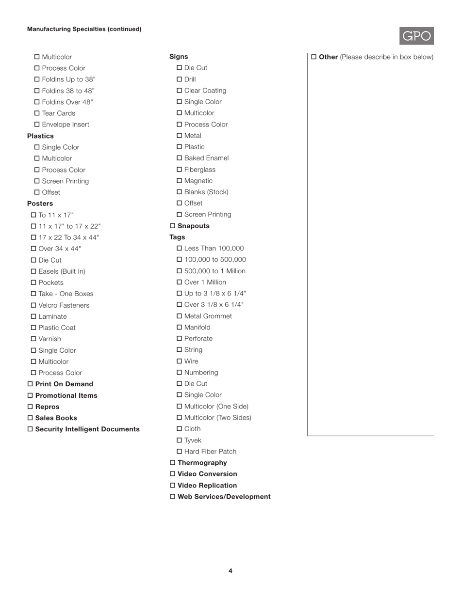GPO Form 2524 Solicitation Mailing List Application, Page 4
