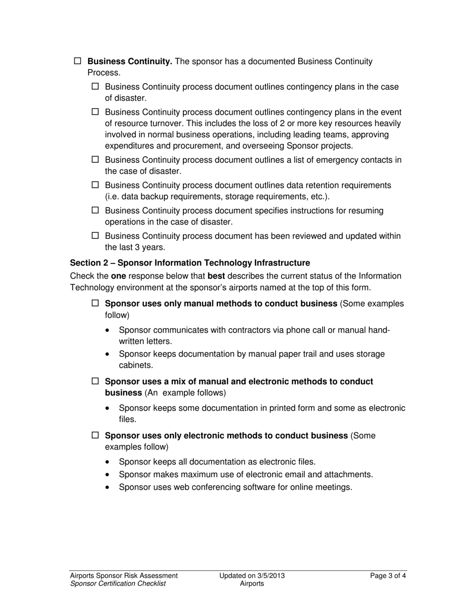 Aip Grant Oversight Risk Assessment Sponsor Certification Checklist, Page 3