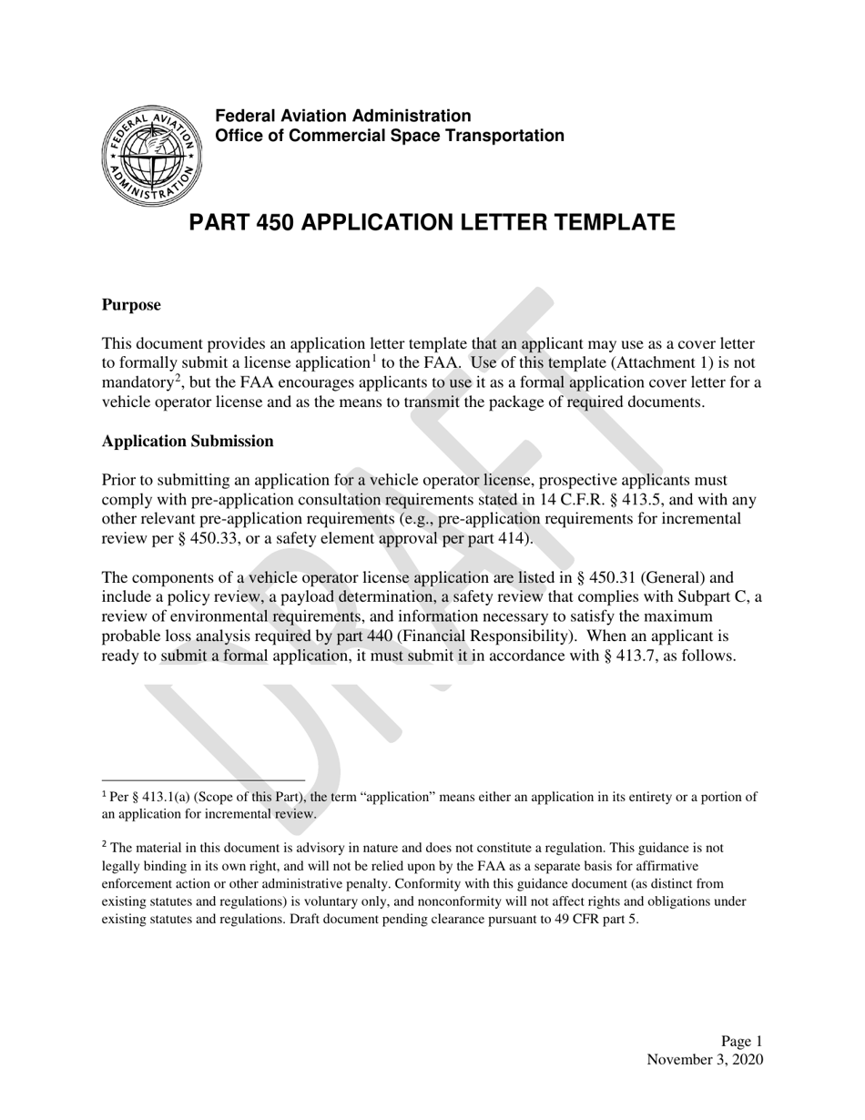 Part 450 Application Letter Template - Draft - Fill Out, Sign Online ...