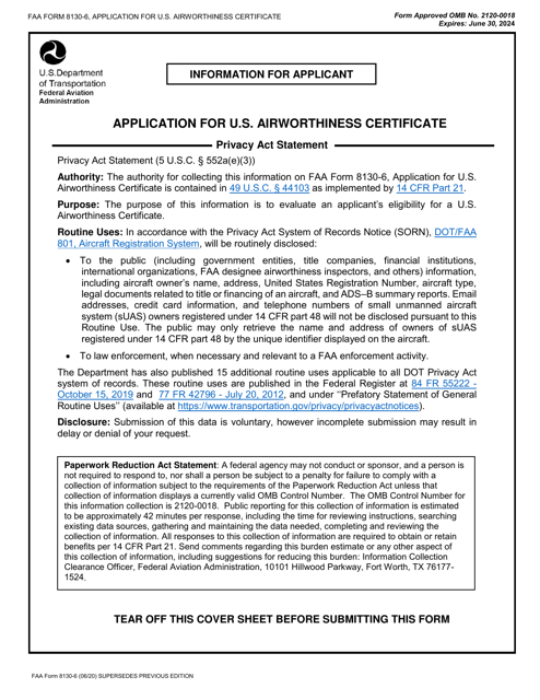 FAA Form 8130-6  Printable Pdf