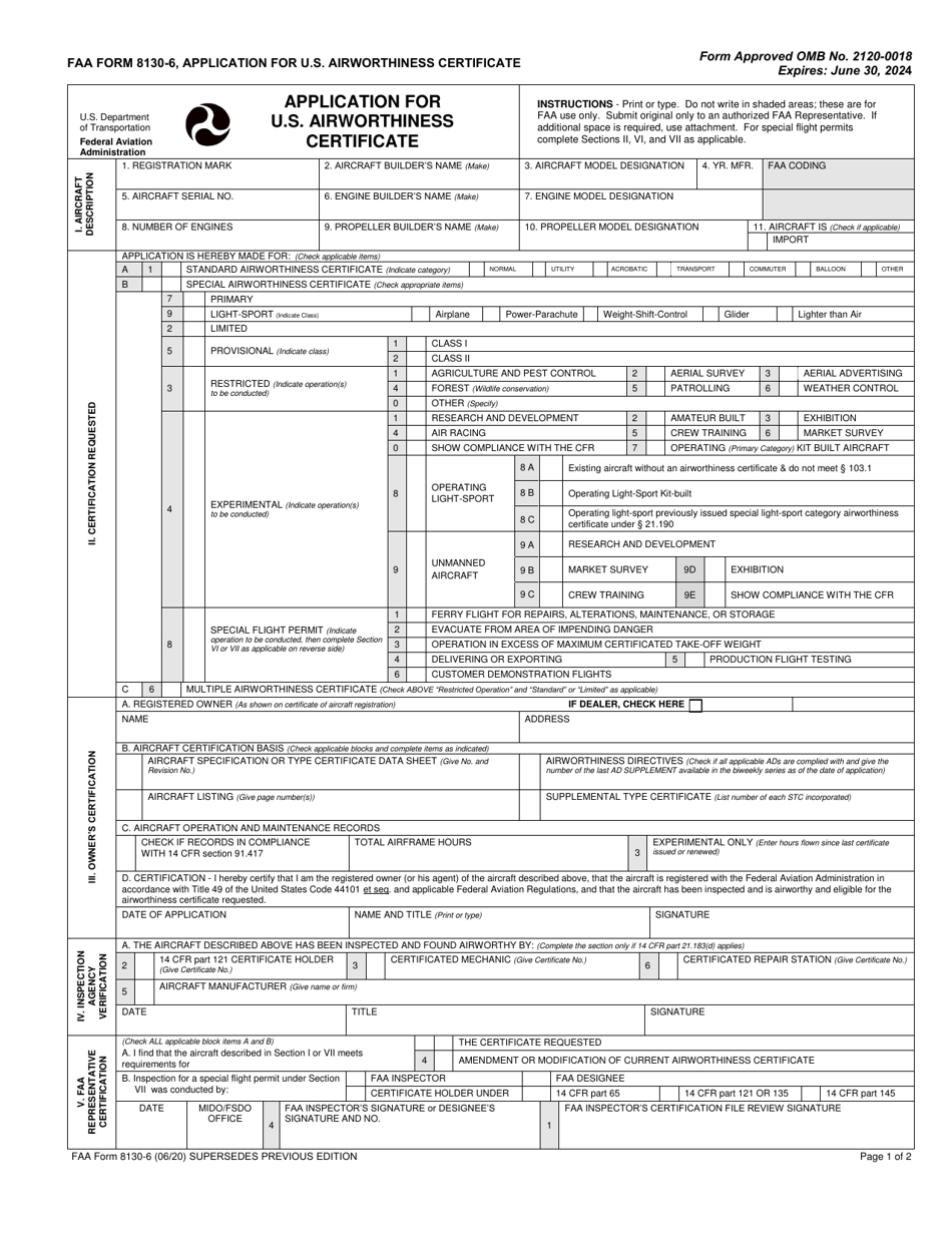 FAA Form 8130-6 Application for U.S. Airworthiness Certificate, Page 2