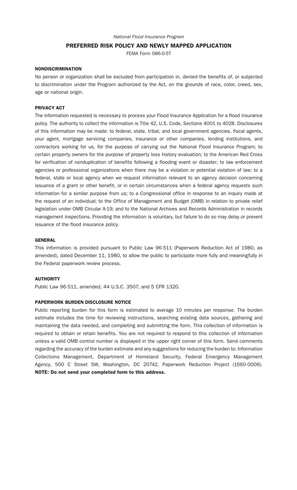 FEMA Form 086-0-5T Preferred Risk Policy and Newly Mapped Application - Legacy Rating Plan, Page 3