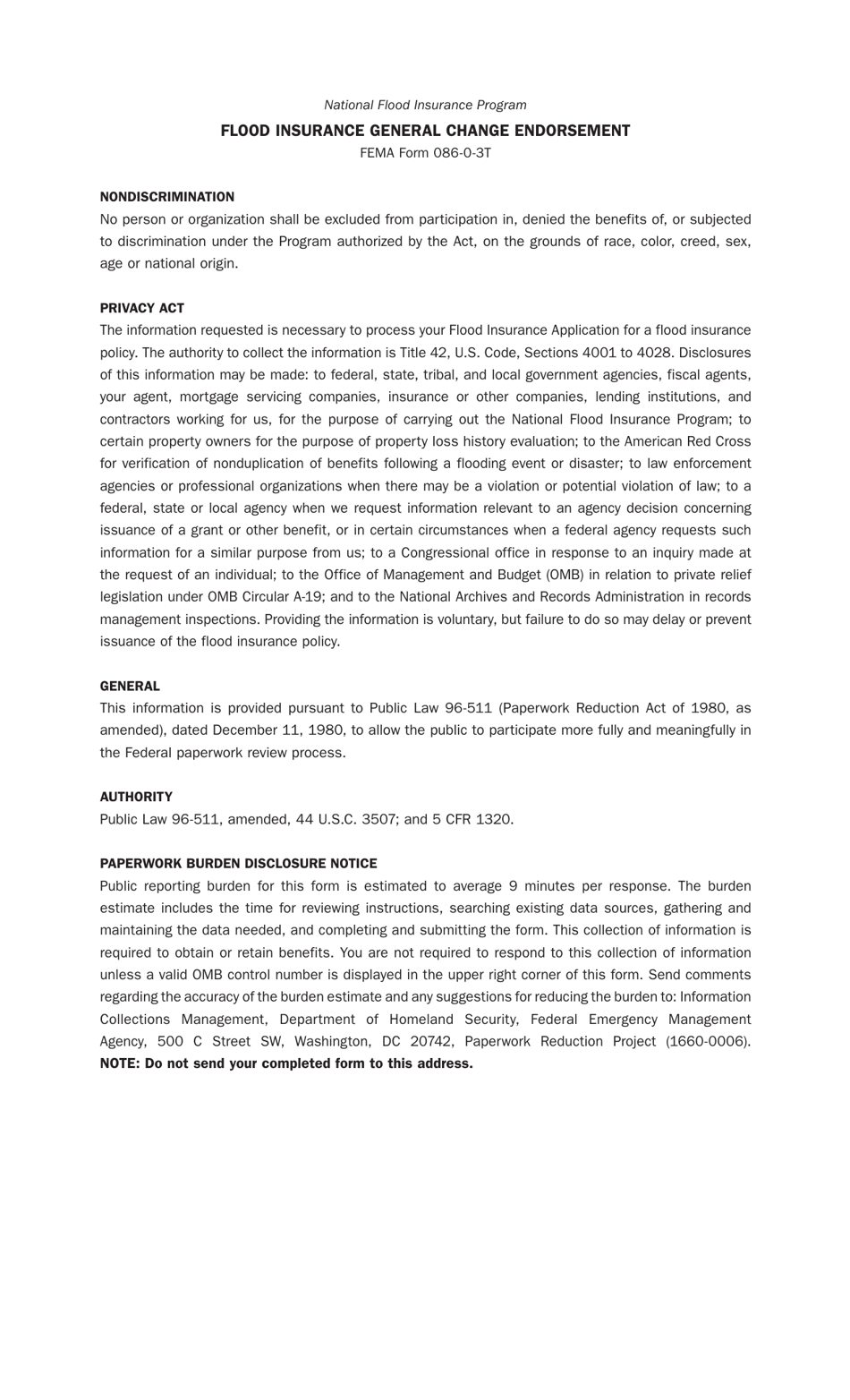 FEMA Form 086-0-3T Flood Insurance General Change Endorsement - Legacy Rating Plan, Page 3