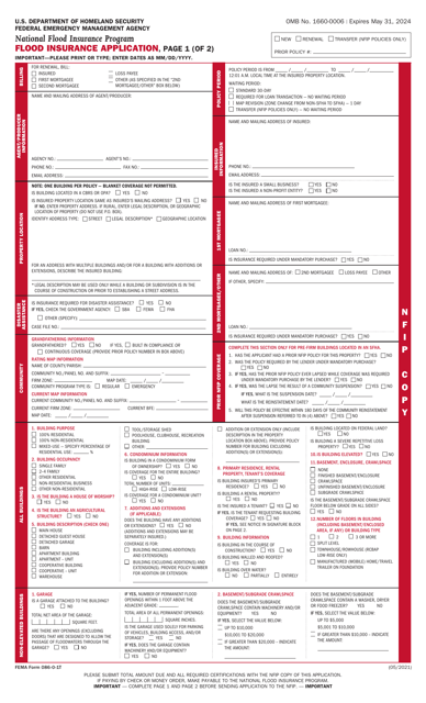 FEMA Form 086-0-1T Flood Insurance Application - Legacy Rating Plan
