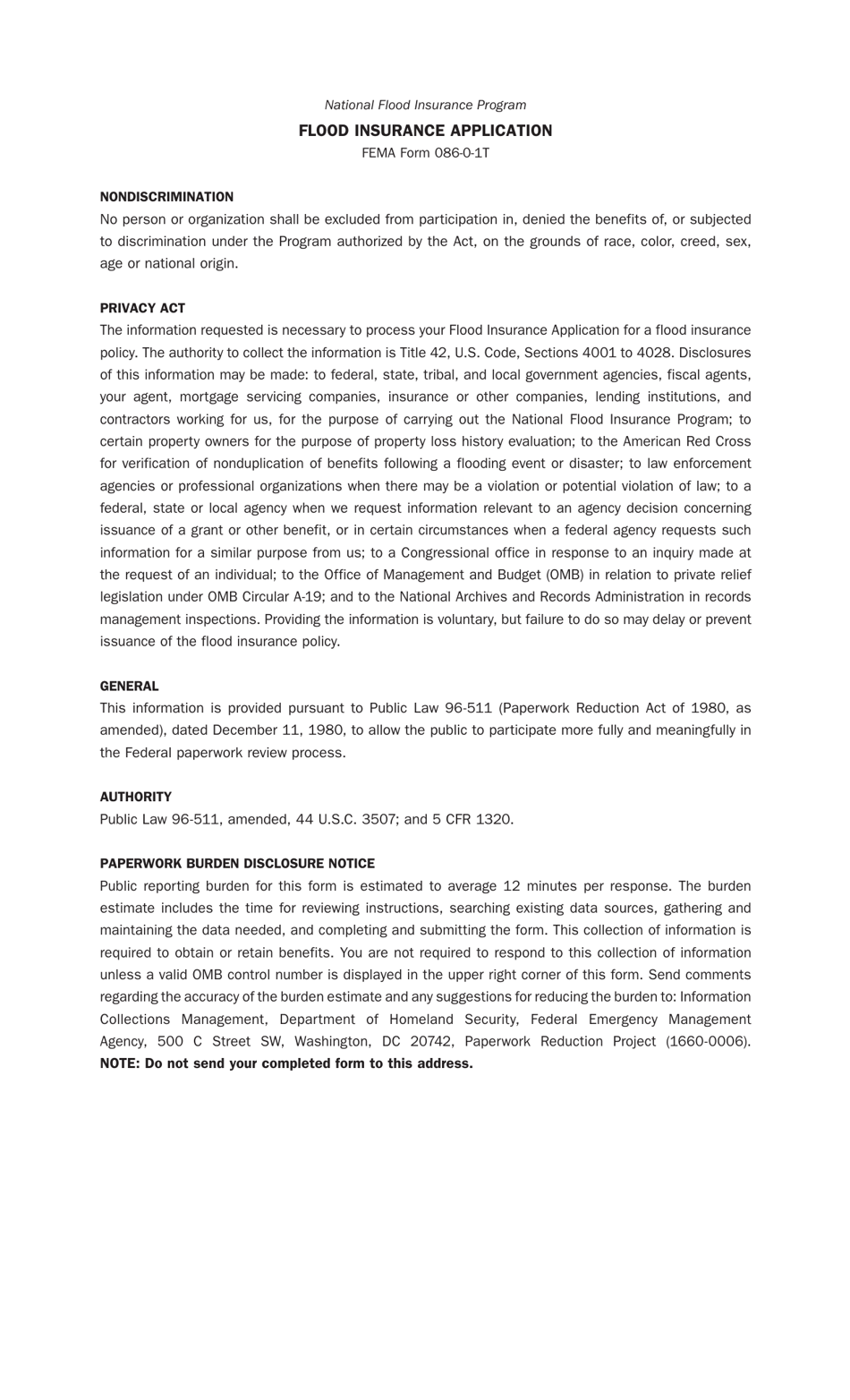 FEMA Form 086-0-1T Flood Insurance Application - Legacy Rating Plan, Page 3