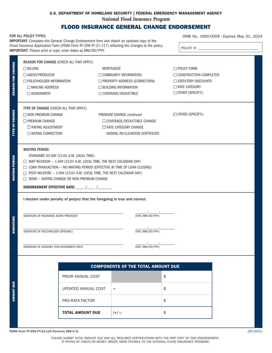 FEMA Form FF-206-FY-21-119 Nfip Flood Insurance General Change Endorsement - Risk Rating 2.0 Pricing Methodology, Page 1