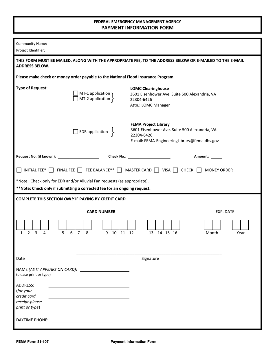 FEMA Form 81-107 Payment Information Form, Page 1