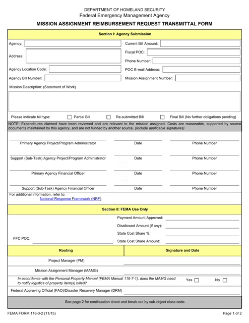 FEMA Form 116-0-2  Printable Pdf