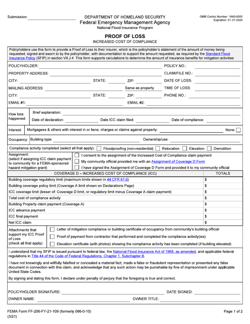 FEMA Form FF-206-FY-21-109  Printable Pdf