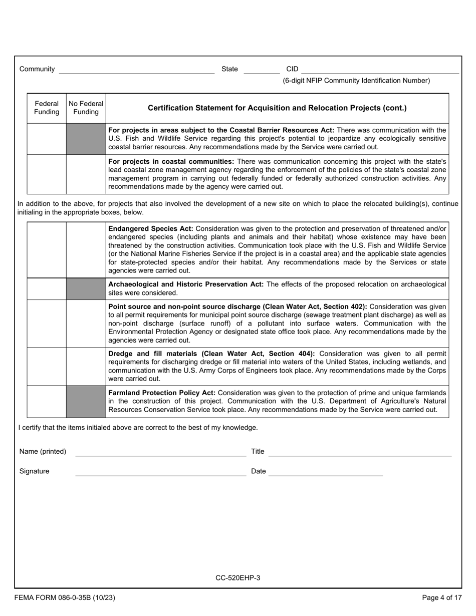 FEMA Form 086-0-35B Crs Community Certifications for Environmental and Historic Preservation, Page 4