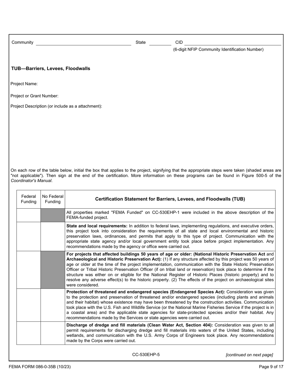 FEMA Form 086-0-35B Crs Community Certifications for Environmental and Historic Preservation, Page 9