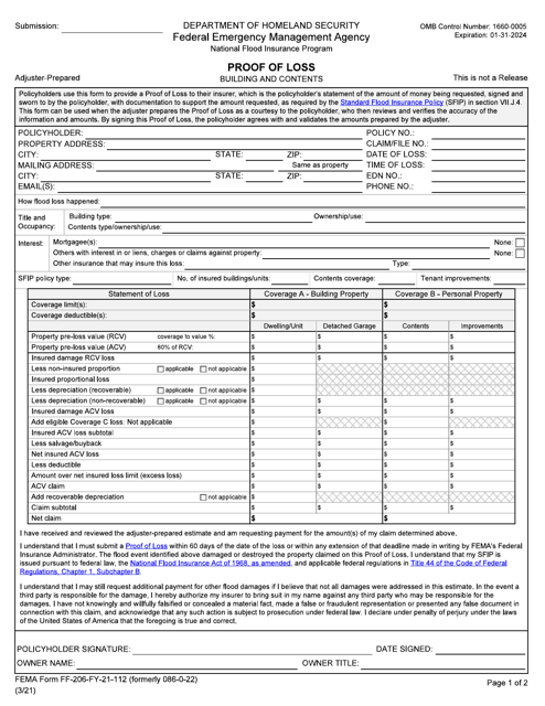 FEMA Form FF-206-FY-21-112  Printable Pdf