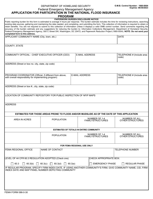 FEMA Form 086-0-30  Printable Pdf