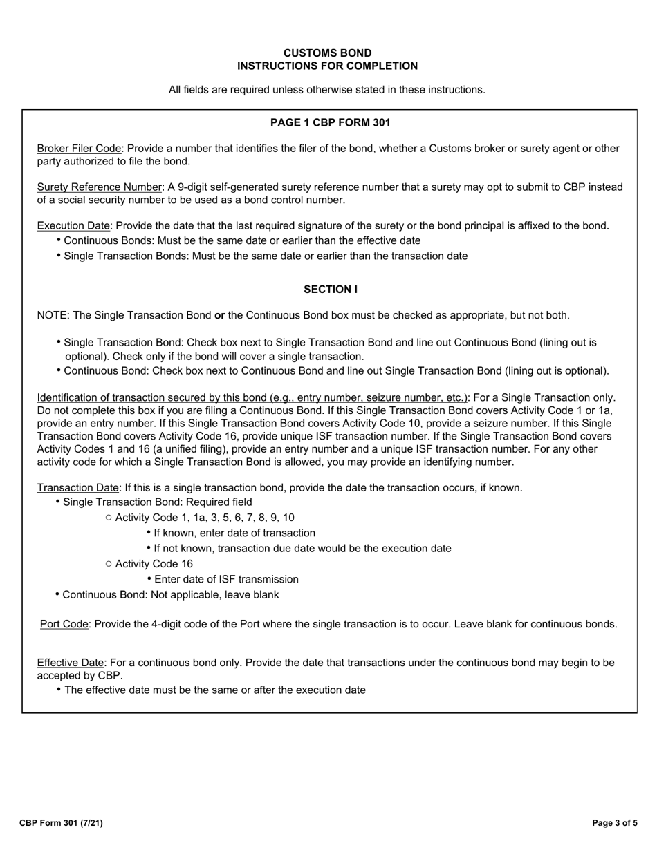 CBP Form 301 Customs Bond, Page 3