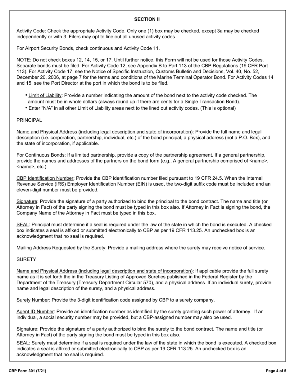 CBP Form 301 Customs Bond, Page 4