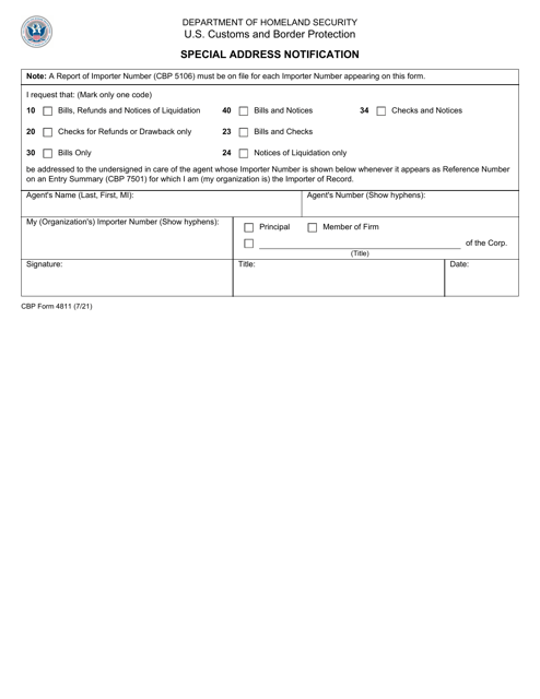 CBP Form 4811  Printable Pdf