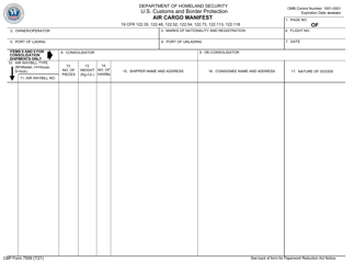 CBP Form 7509 Download Fillable PDF or Fill Online Air Cargo Manifest ...