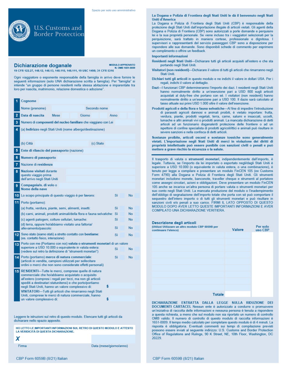 CBP Form 6059B Download Fillable PDF or Fill Online Customs Declaration ...