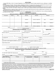 CBP Form 7512 Transportation Entry and Manifest of Goods Subject to CBP Inspection and Permit, Page 2