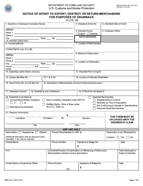 CBP Form 7553  Printable Pdf