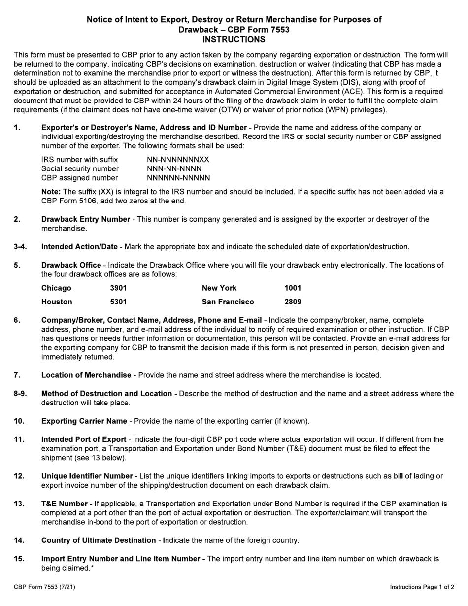 CBP Form 7553 Notice of Intent to Export, Destroy or Return Merchandise for Purposes of Drawback, Page 4