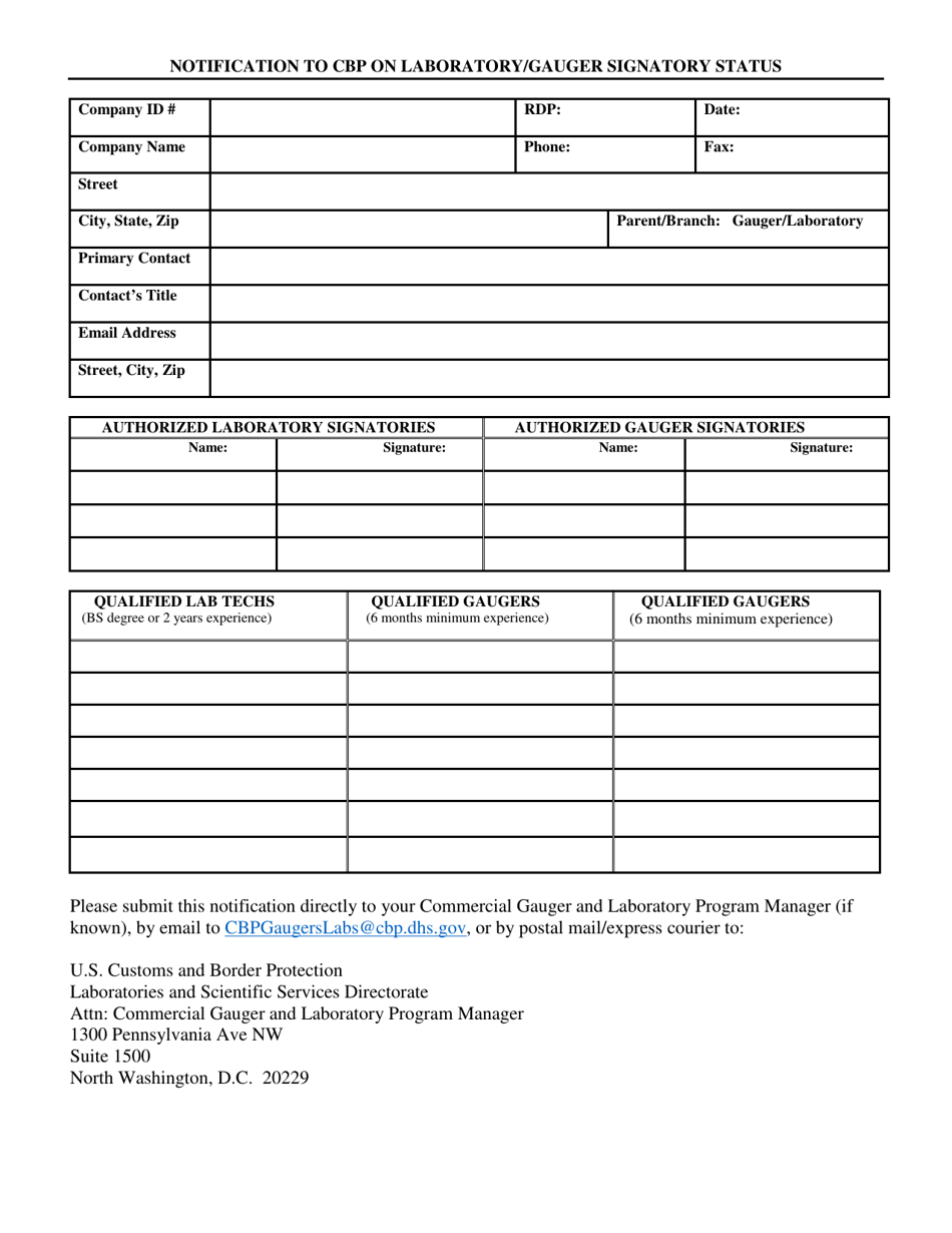 Notification to CBP on Laboratory/Gauger Signatory Status - Fill Out ...