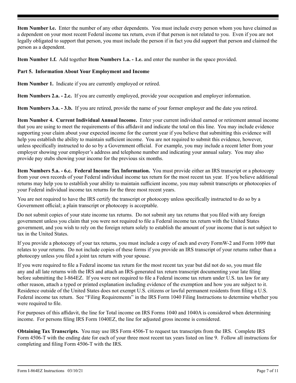 Instructions for USCIS Form I-864EZ Affidavit of Support Under Section 213a of the Ina, Page 7