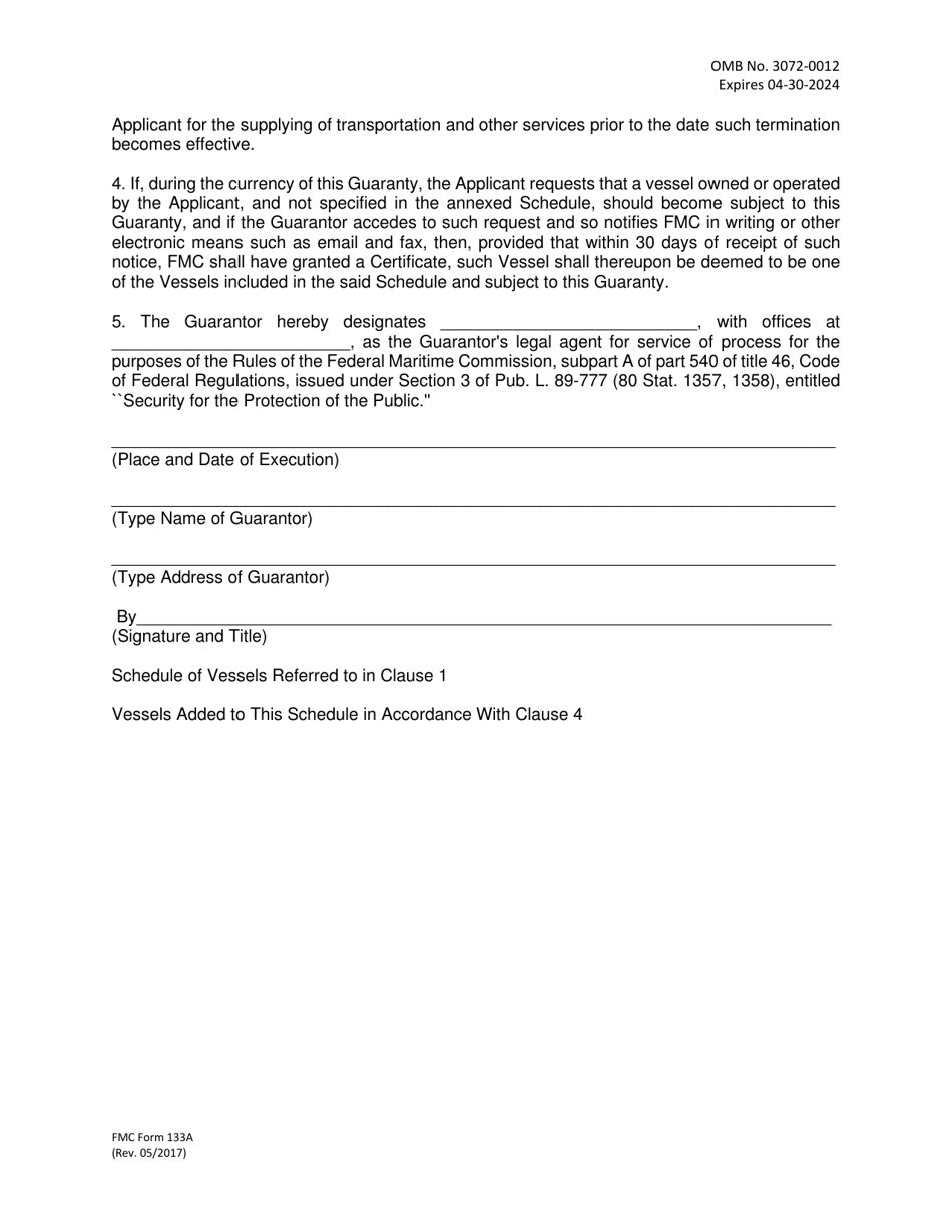 Form FMC-133A Guaranty in Respect of Liability for Nonperformance, Section 3 of the Act, Page 2