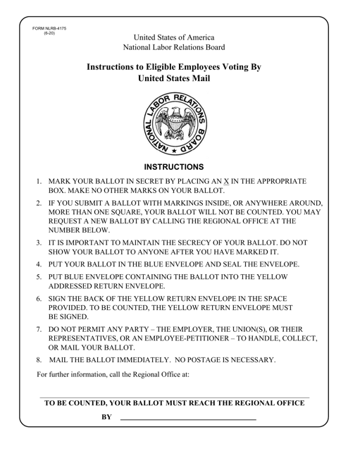 Form NLRB-4175 Mail Ballot Voter Instructions and Sample Mail Ballot Kit