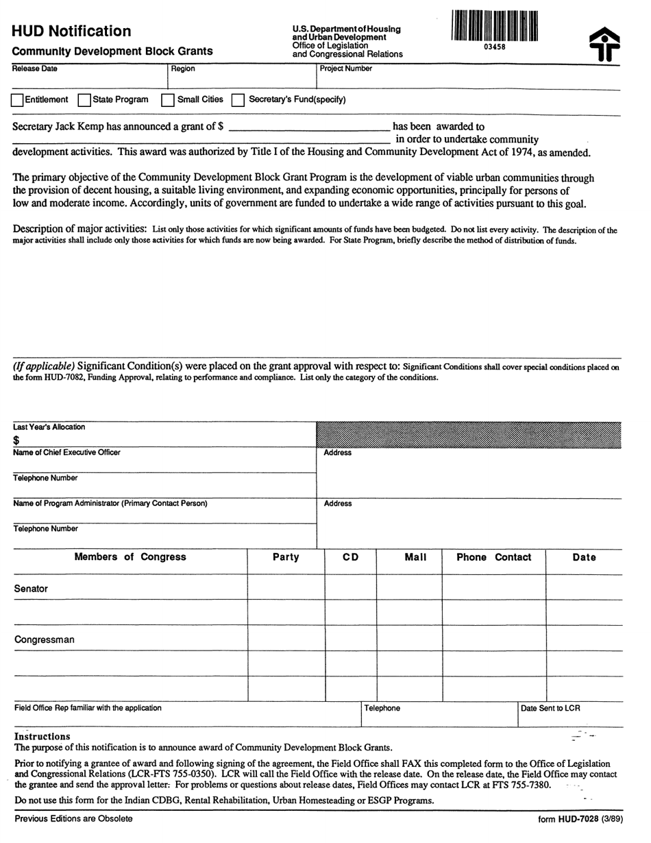 Form HUD-7028 Hud Notification, Page 1