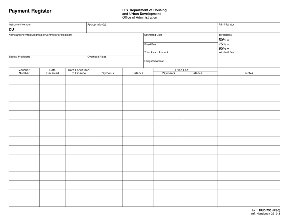 Form HUD-756 Payment Register, Page 1