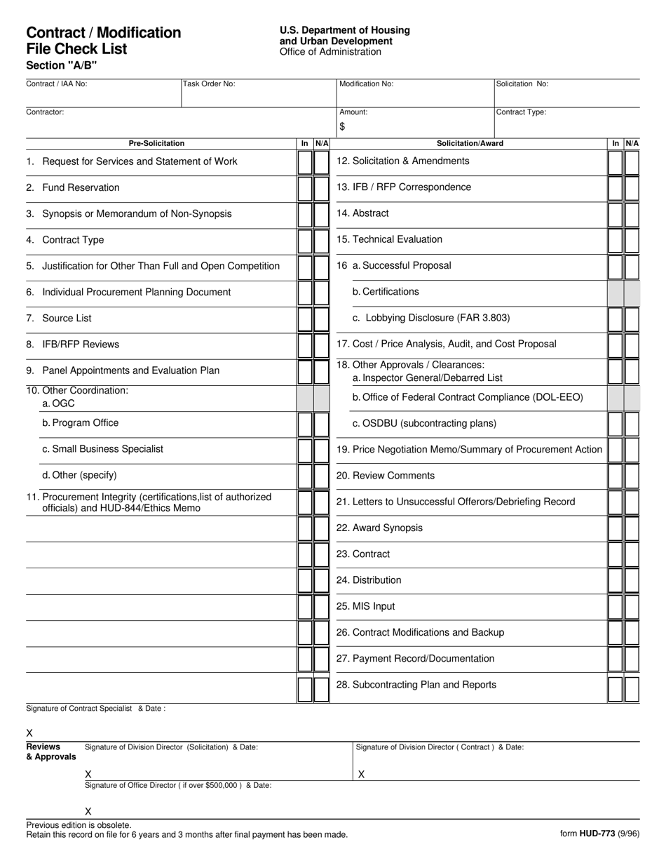 Form HUD-773 - Fill Out, Sign Online and Download Fillable PDF ...