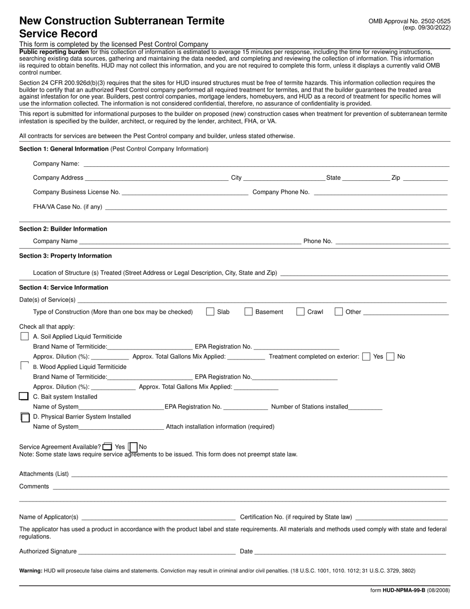 Form HUD-NPMA-99-B - Fill Out, Sign Online And Download Fillable PDF ...