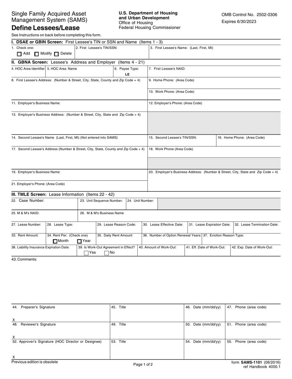 Form SAMS-1101 Define Lessees / Lease, Page 1