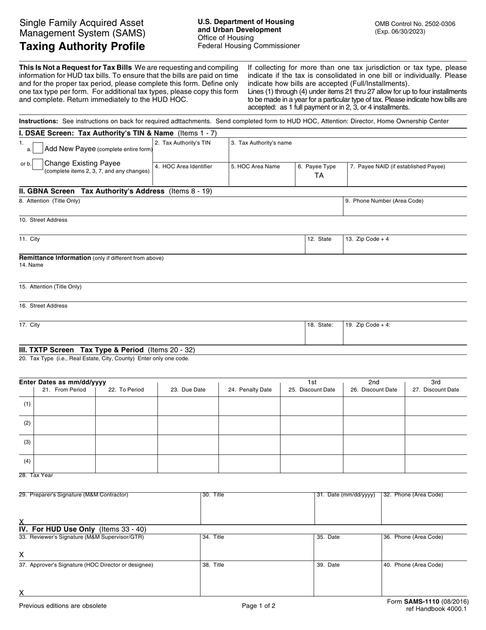 Form SAMS-1110 Taxing Authority Profile, Page 1