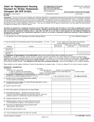 Document preview: Form HUD-40057 Claim for Replacement Housing Payment for 90-day Homeowner-Occupant