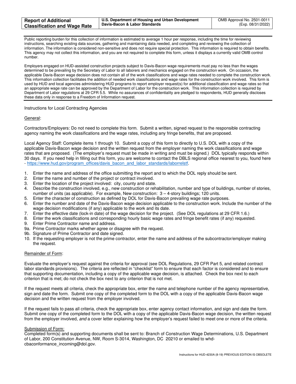 Instructions for Form HUD-4230A Report of Additional Classification and Rate, Page 1