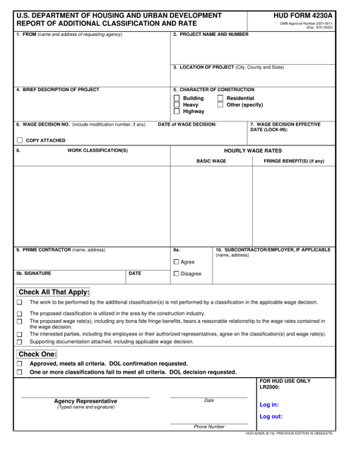 Form HUD-4230A Report of Additional Classification and Rate