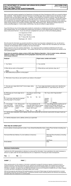 Form HUD-4730E On-Line Employee Questionnaire