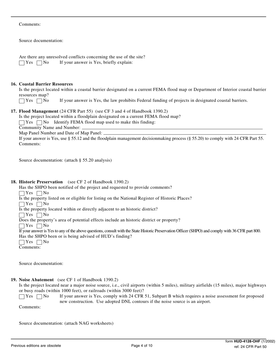 Form HUD-4128 -OHF Environmental Assessment and Compliance Findings for the Related Laws, Page 4