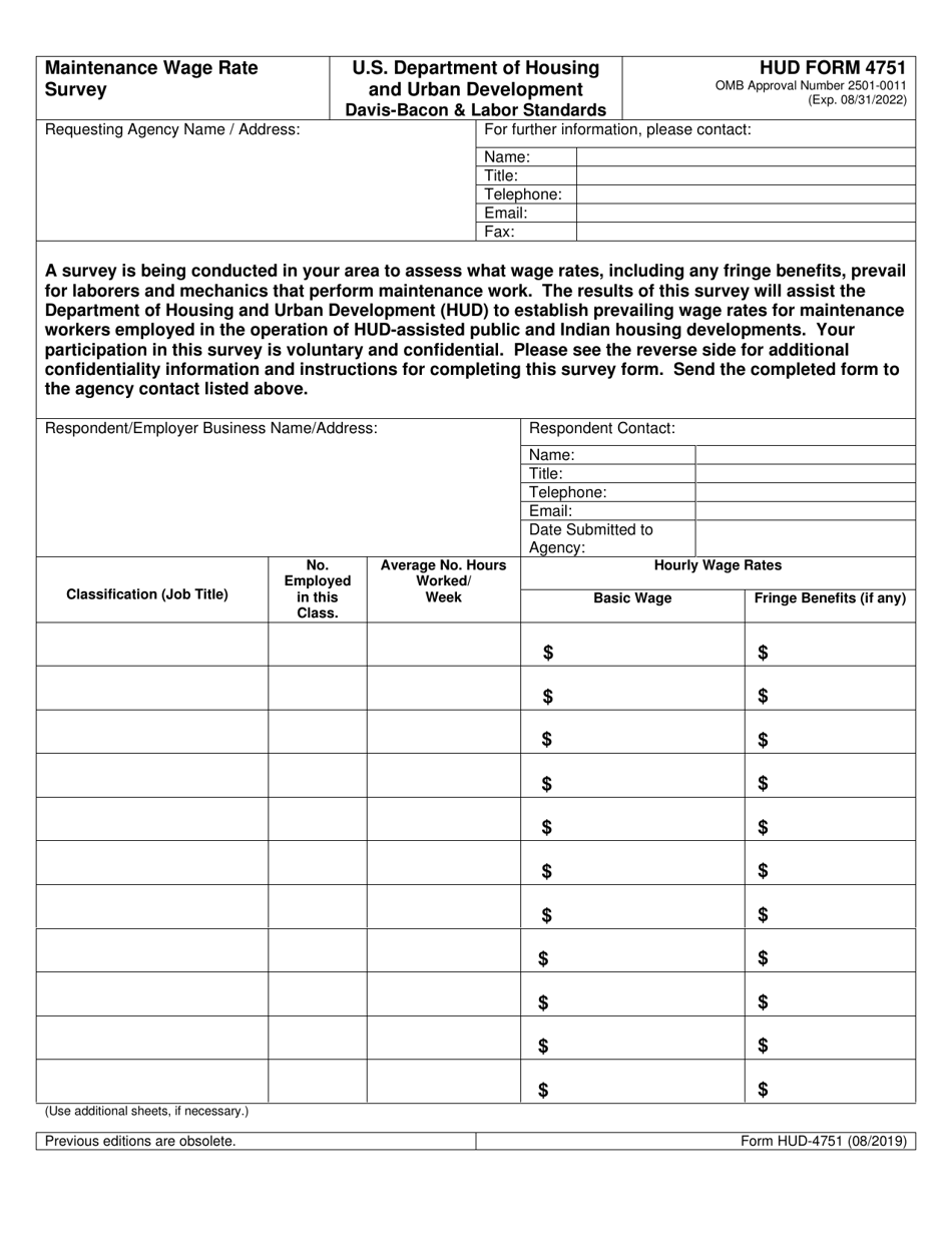 Form HUD-4751 Maintenance Wage Rate Survey, Page 1
